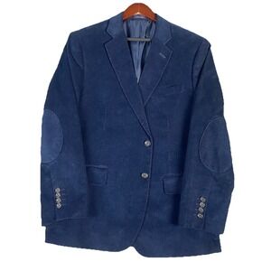 Stafford Mens Corduroy Blazer 44S Navy Elbow Patches Surgeon Cuff Preppy Academi